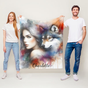 Couverture Polaire L'Esprit de la Femme et du Loup de l'Inde