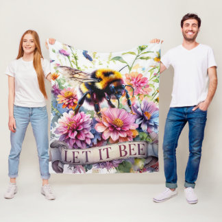 Couverture Polaire Let It Bee – Watercolor Bumblebee Spring Floral 