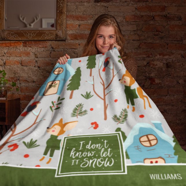 Couverture Polaire Let it Snow Cute Reindeer Pattern with Green (Créateur téléchargé)