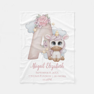 Couverture Polaire Lettre A Monogramme Licorne Rose Cadeau Bébé Fille