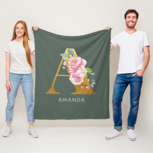 Couverture Polaire Lettre botanique personnalisée Monogramme Floral A