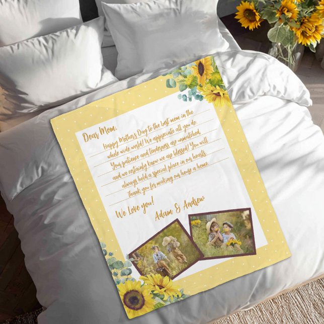 Couverture Polaire Lettre d'amour de la fête des mères Sunflower Keep (A pretty yellow sunflower photo blanket with a note to Mom. Makes a great Mothers Day gift.)