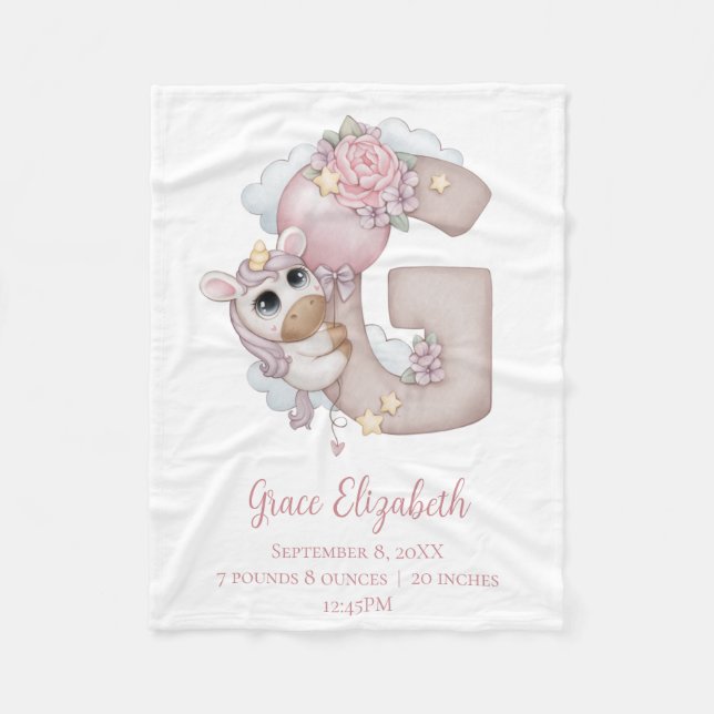 Couverture Polaire Lettre monographique G Rose Baby Girl Cadeau (Devant)