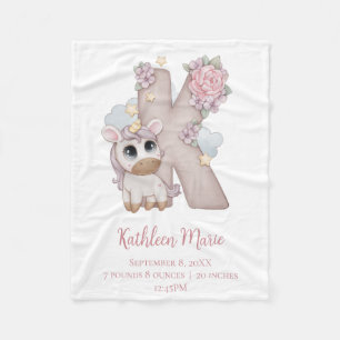 Couverture Polaire Lettre monographique K Rose Baby Girl Cadeau
