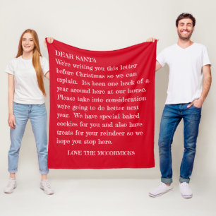 Couverture Polaire Lettre Père Noël Famille blanche rouge personnal