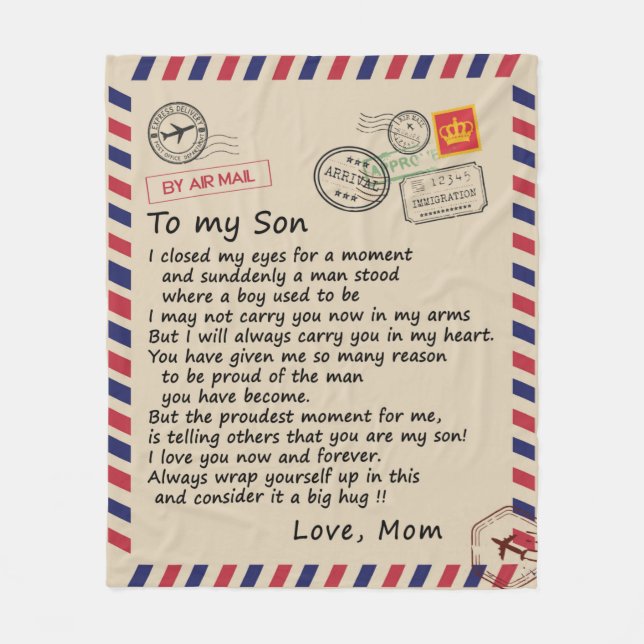 Couverture Polaire Lettre personnalisée à mon fils de maman (Devant)