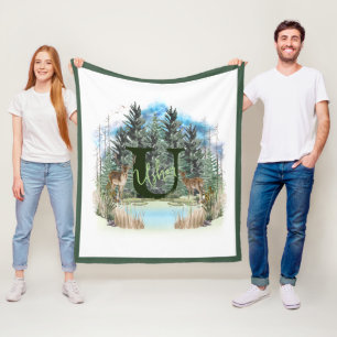 Couverture Polaire Lettre U Monogramme Personnalisé Cerf Aquarelle