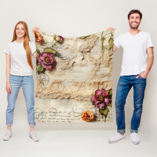 Couverture Polaire Lettre vintage d'amour parchemin avec fleurs (8)