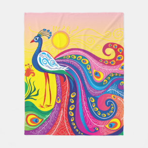 Couverture Polaire Lever du soleil avec paon