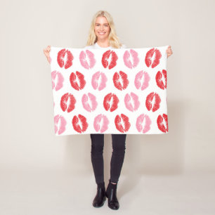 Couverture Polaire Lèvres rouges et roses, Motif des lèvres, bâton à
