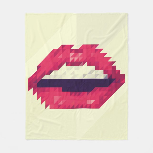 Couverture Polaire Lèvres rouges faites de petits triangles, pixelisa (Devant)