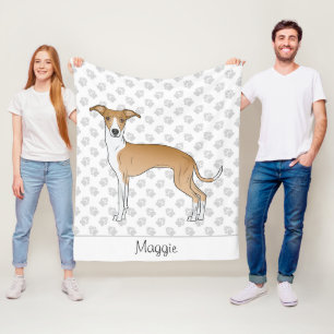 Couverture Polaire Lévrier Italien Fauve Et Blanc Avec Nom Personnali