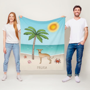 Couverture Polaire Lévrier Italien Fauve sur Plage Tropicale d'Été