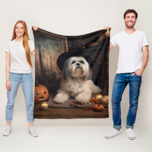Couverture Polaire Lhasa Apso Citrouilles Halloween Épouvantable