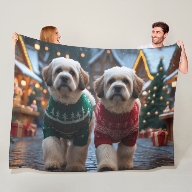 Couverture Polaire Lhasa Apso Dogs Christmas Snow Holiday (En situation)
