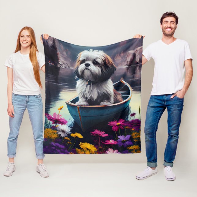Couverture Polaire Lhassa Apso sur une rame : une aventure Pittoresqu (En situation)