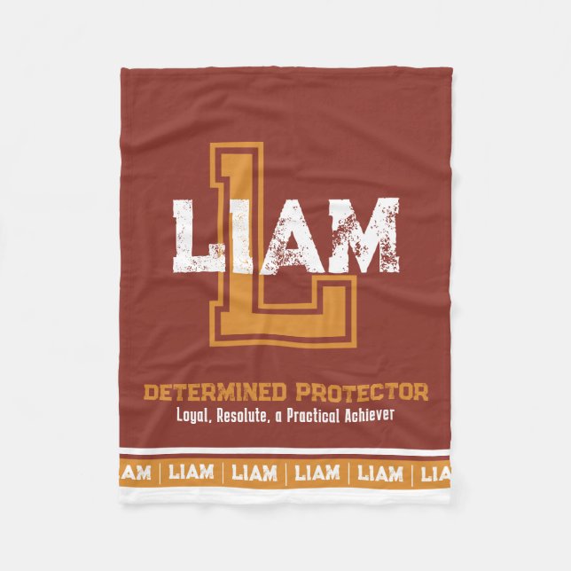 Couverture Polaire Liam nom signifiant bronze brun monogramme de spor (Devant)