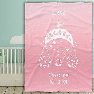 Couverture Polaire Libra Zodiac Star Nom de naissance Bébé rose