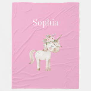 Couverture Polaire Licorne florale rose