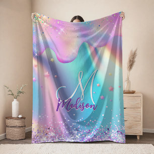 Couverture Polaire Licorne holographique chic dégoulinant de paillett