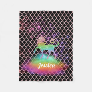 Couverture Polaire Licorne rose personnalisée d'arc-en-ciel de