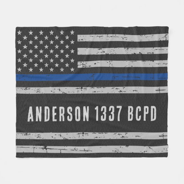 Couverture Polaire Ligne Bleue Mince - Drapeau Américain USA - Police (Devant (Horizontal))