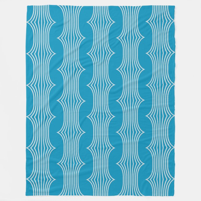 Couverture Polaire Lignes blanches Abstraites rétro sur Motif bleu (Devant)