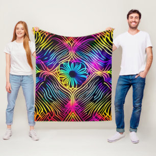Couverture Polaire Lignes de néon psychédélique avec art floral