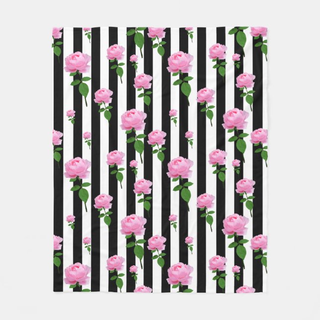 Couverture Polaire Lignes Fleurs Roses Roses Roses Noires (Devant)