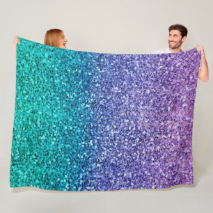 Couverture Polaire Lila Violet & Sarcelle Vert Aqua Pailleté scintill