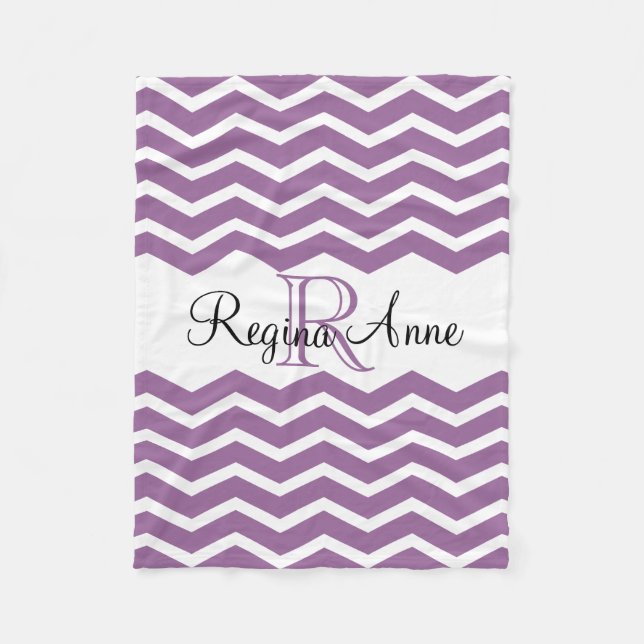 Couverture Polaire Lilac Purple/Blanc Monogramme Nom Keepsaké Chevron (Devant)