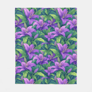 Couverture Polaire Lilias Violets Vifs Avec Feuilles Vertes