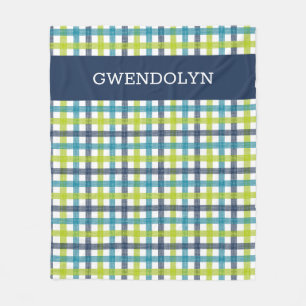 Couverture Polaire Lime Green, Navy et bleu turquoise Plaid