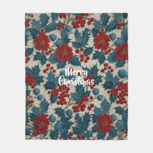 Couverture Polaire Linge botanique vintage Noël baies rouges