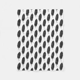 Couverture Polaire Linocut en plumes rustiques noir et blanc