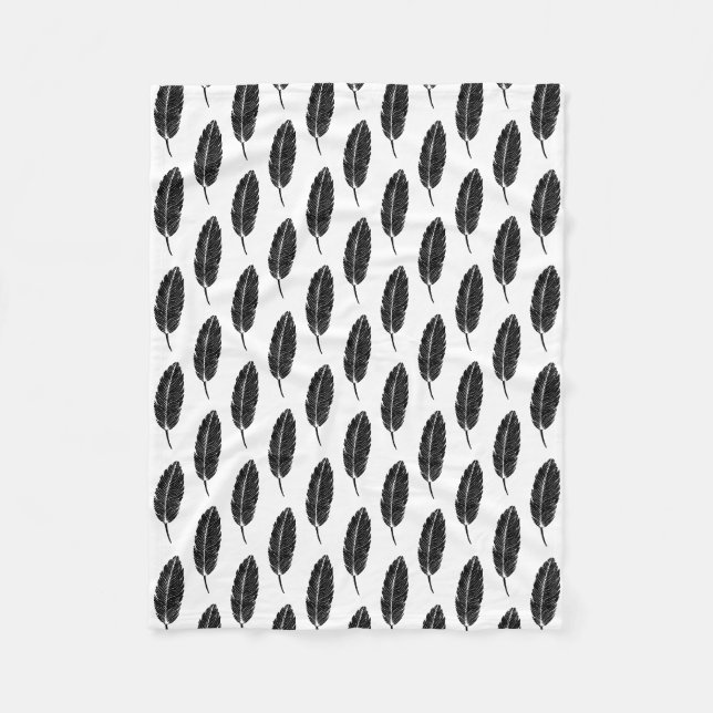 Couverture Polaire Linocut en plumes rustiques noir et blanc (Devant)