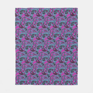Couverture Polaire Linocut Paisley Traditionnel Vivid Rose Dusky Bleu