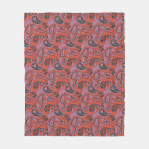Couverture Polaire Linocut Traditionnel Paisley Vivid Orange Violet