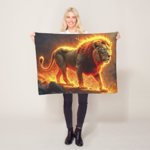 Couverture Polaire Lion de flammes brûlant volcan feu imaginaire art