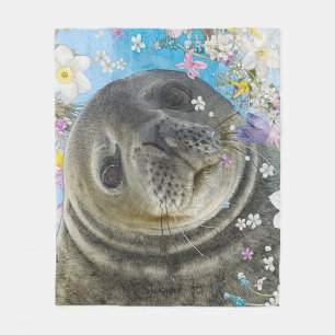 Couverture Polaire Lion de mer nager dans les fleurs