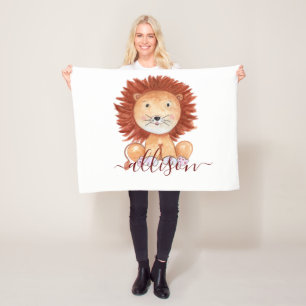 Couverture Polaire Lion dessiné à la main personnalisé pour enfants