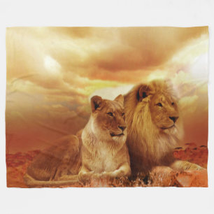 Couverture Polaire Lion et lionne - Blanchisserie en laine sur mesure