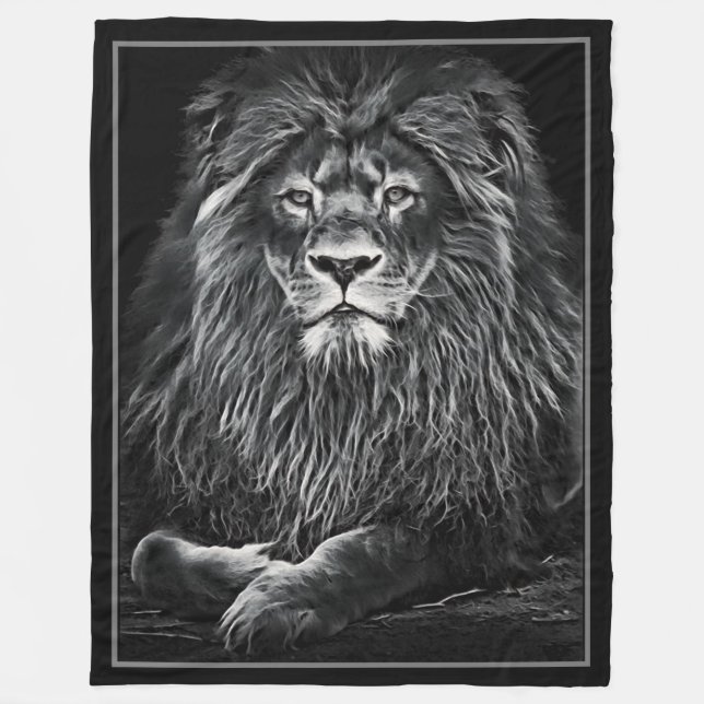 Couverture Polaire Lion gris majestueux (Devant)