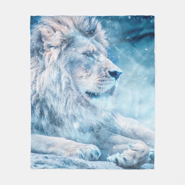 Couverture Polaire Lion neige couché animal d'art (Devant)