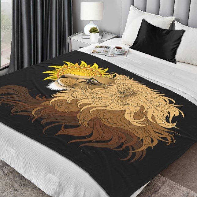 Couverture Polaire Lion noir jaune Mandal Sun (Créateur téléchargé)