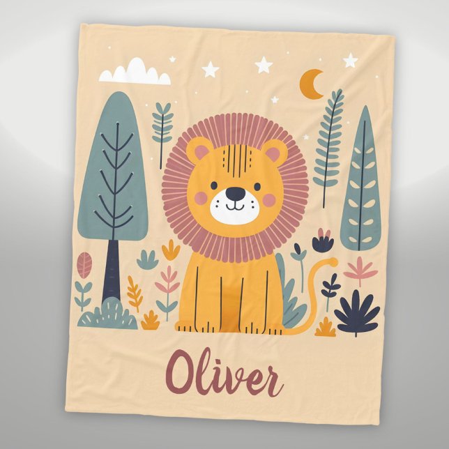 Couverture Polaire Lion souriant mignon en forêt (Créateur téléchargé)