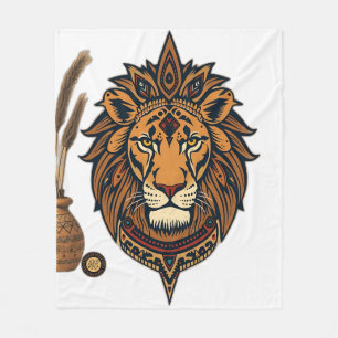 Couverture Polaire Lion tribal aux tons terre