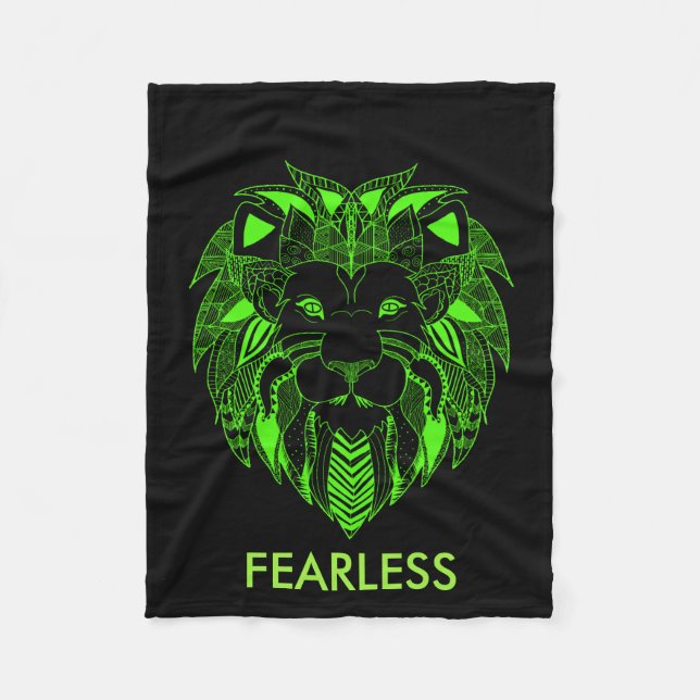 Couverture Polaire Lion vert et noir fluorescent avec le texte fait (Devant)