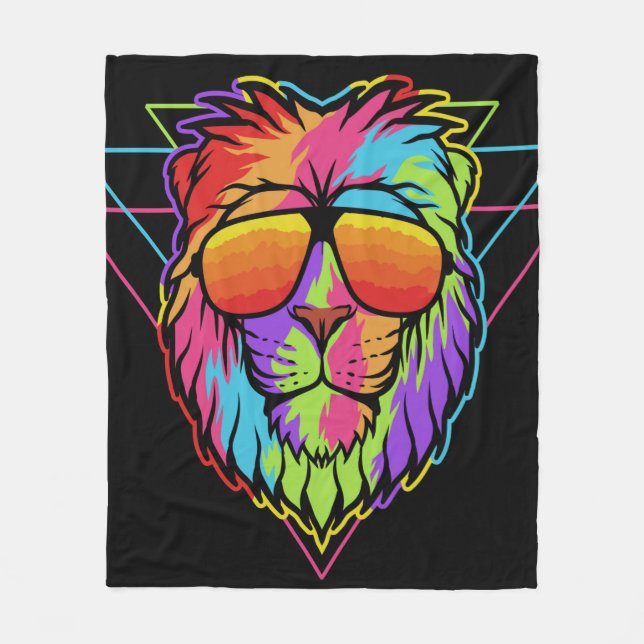 Couverture Polaire Lion vibes arc-en-ciel (Devant)