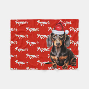 Couverture Polaire Lisse Dachshund Santa Chien Nom personnalisé Noël